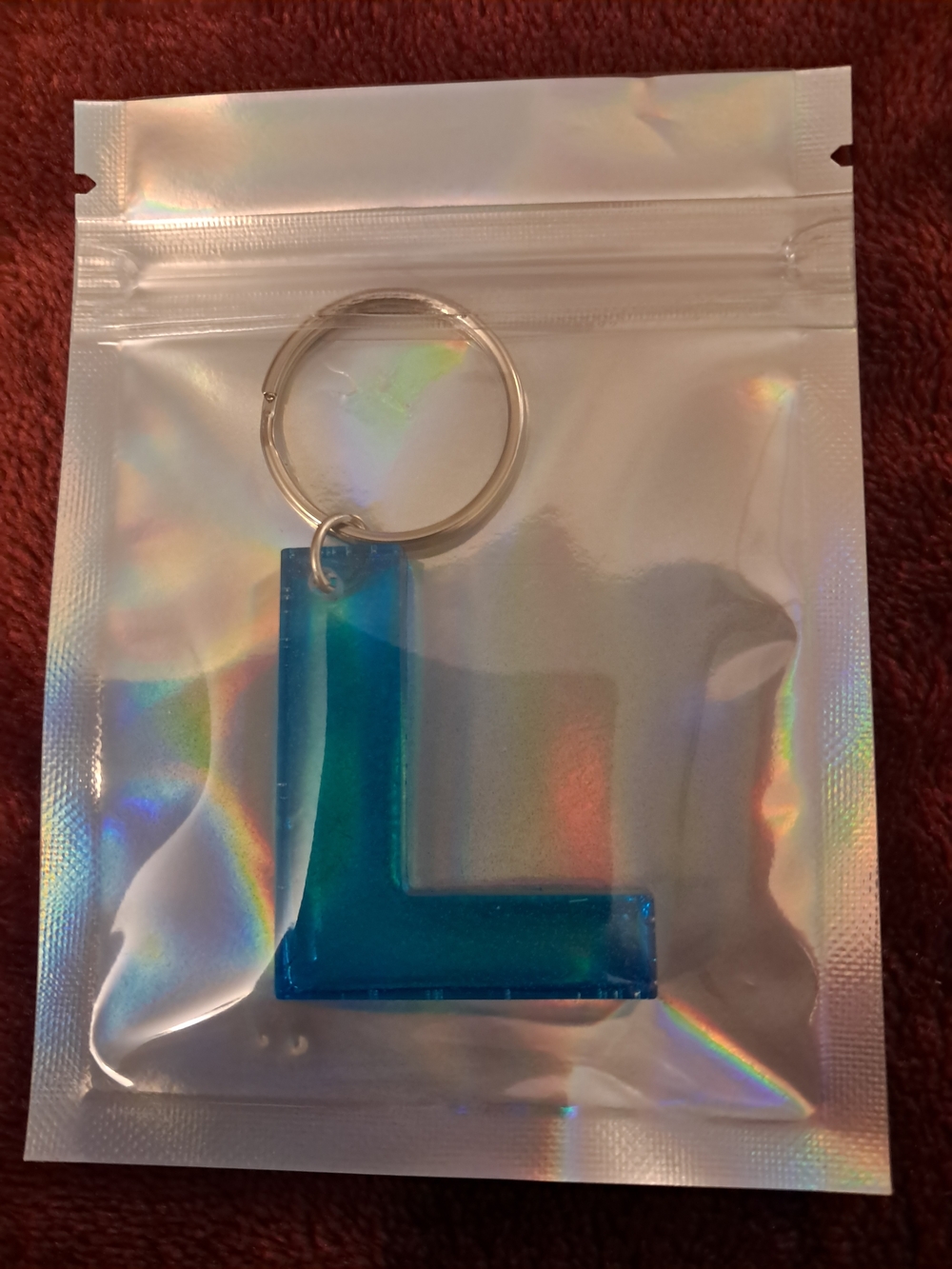 Blue L Letter Keychain Keyring - Blue Resin Initial Accessory